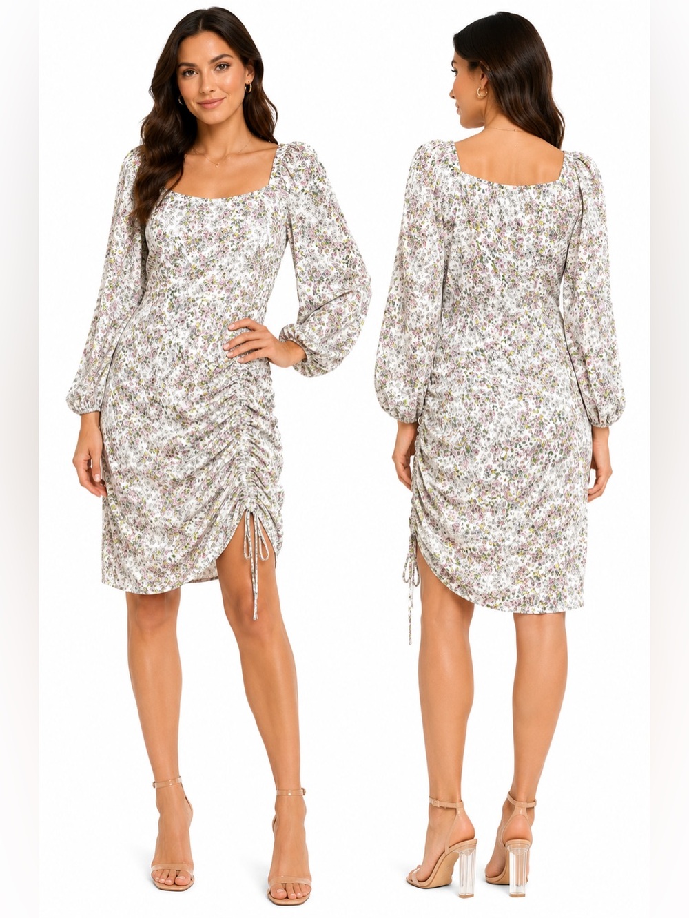BCBGeneration Floral Ruched Midi Dress Size 8 NWT